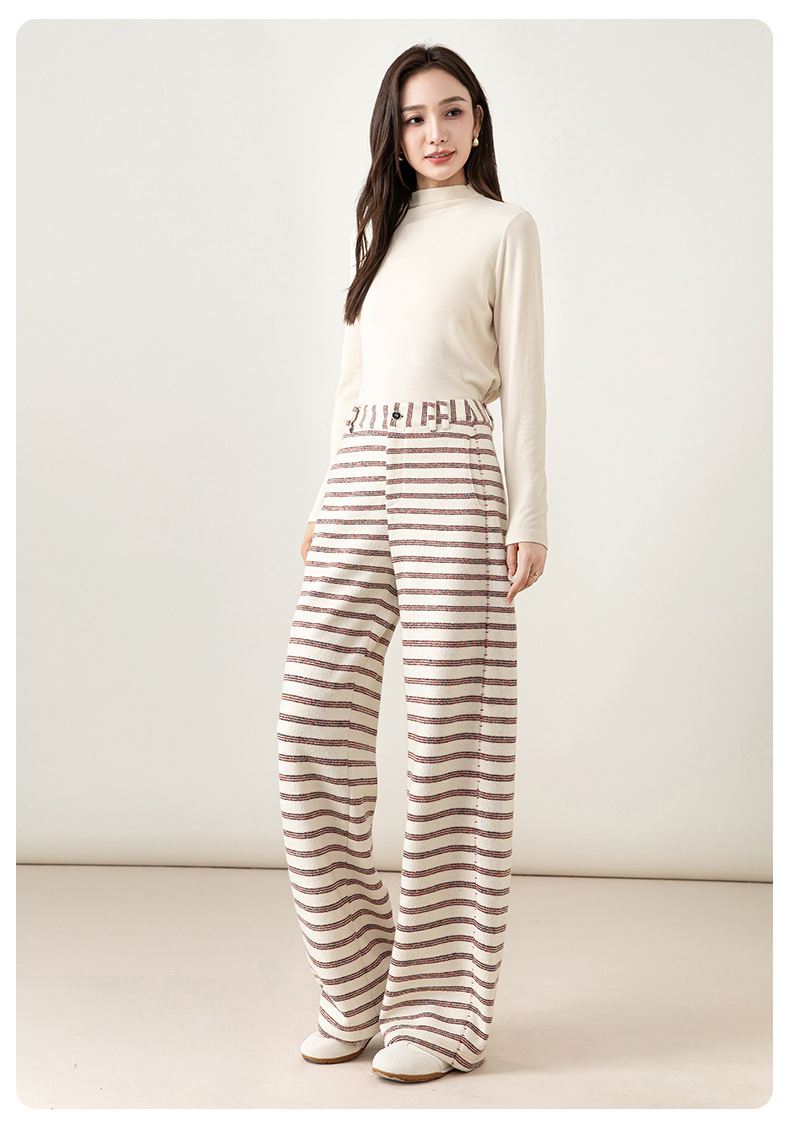 Quần culottes nữ ống rộng cạp cao sọc kẻ phong cách vintage — sọc đỏ chi tiết 25