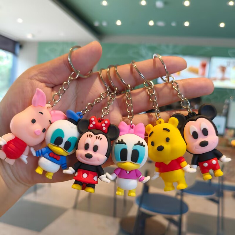 Cartoon Q-version Mickey, Minnie, Winnie, Donald Duck PVC keychain cute figurine pendant car keychain decoration
