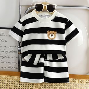 Children's Summer Style Striped Casual Fashion Suit Summer Trendy New Korean Style Baby Short-Sleeved Shorts Two-Piece Set