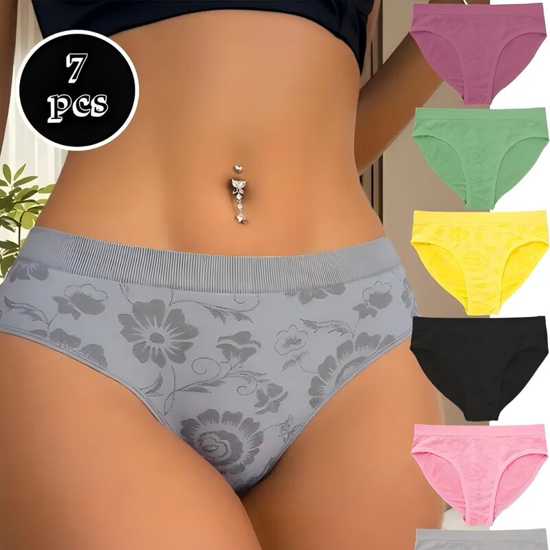 Cross-Border Women's Underwear, Low-Waist Briefs, Seamless Printed Everyday Underwear, Breathable, Comfortable, Elastic, Fitted, Multi-Color