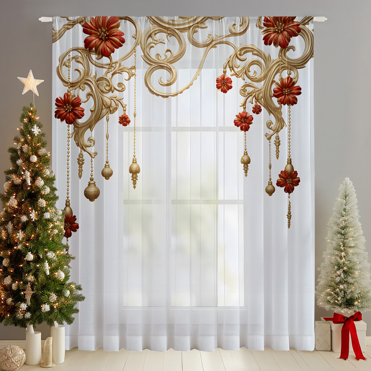 Amazon transfronterizo nuevo hilo de impresión digital de cortinas navideñas europeas y americanas cortinas navideñas TEMU