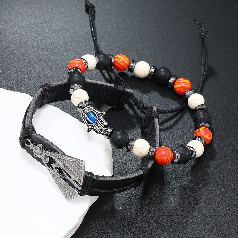 Retro Devil's Eye Palm Pu Leather Beaded Unisex Bracelets display picture 26