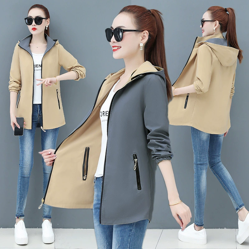 Double-sided long autumn jacket for leisure, Korean style, oversize