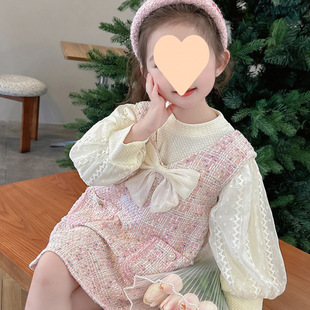 Girls' dress Autumn New Style Children's Fragrant Style Princess One-year-old Baby Dress Fake Two-piece Dress