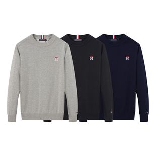 Cross-border Winter New Tommy Men's Sweater Thickened Round Neck Tommy Knitted Sweater Men's Cotton Long Sleeve Sweater