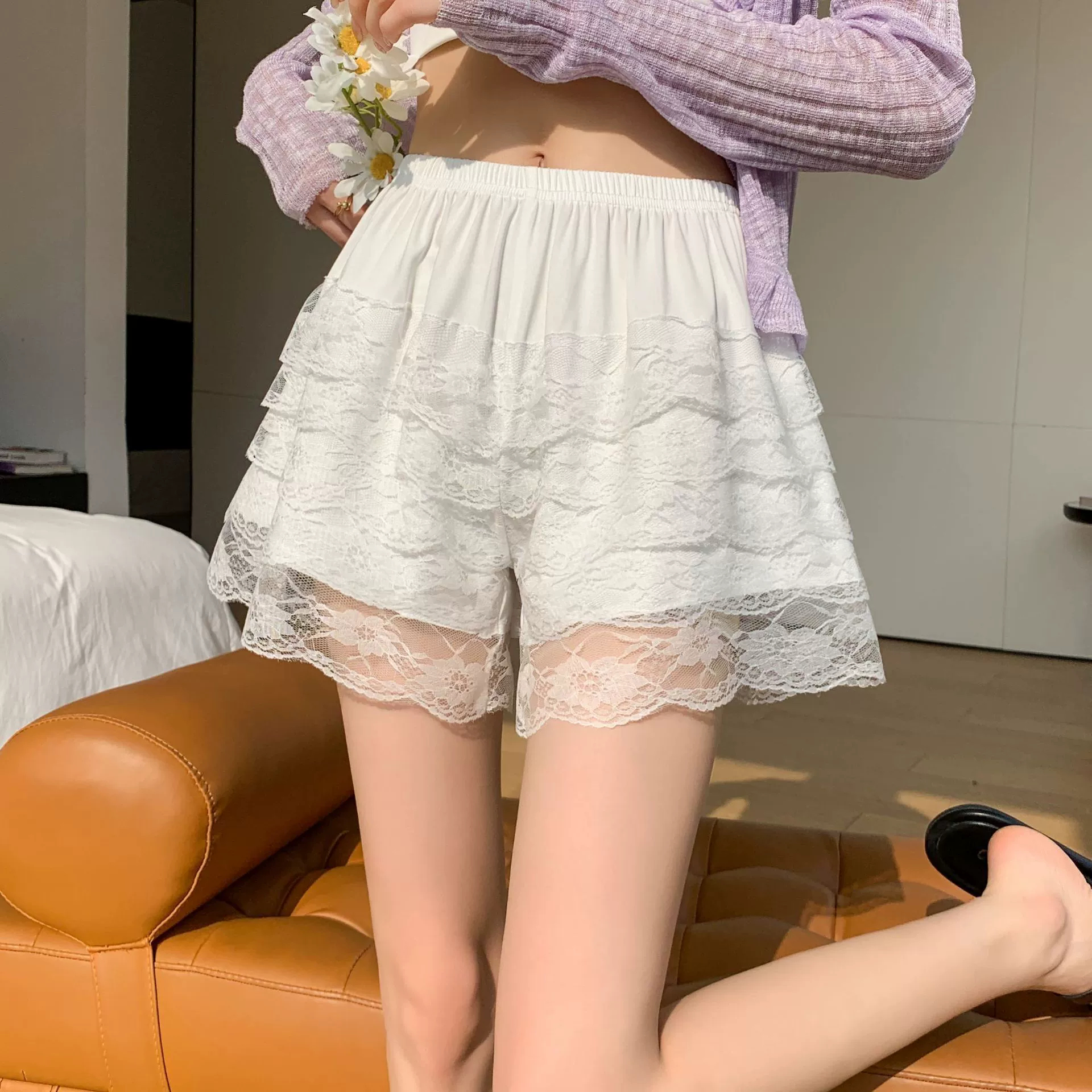 Safe trousers, leggings, white lace shorts, protective underware