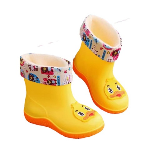 Children's fashionable rain boots, warm and cotton-resistant, waterproof, mid-calf rain boots for men and women, cute cartoon baby water shoes
