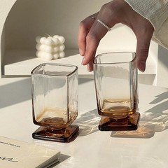 中古设计美拉德矮脚杯ins风玻璃杯果汁气泡水杯高级感杯子水杯