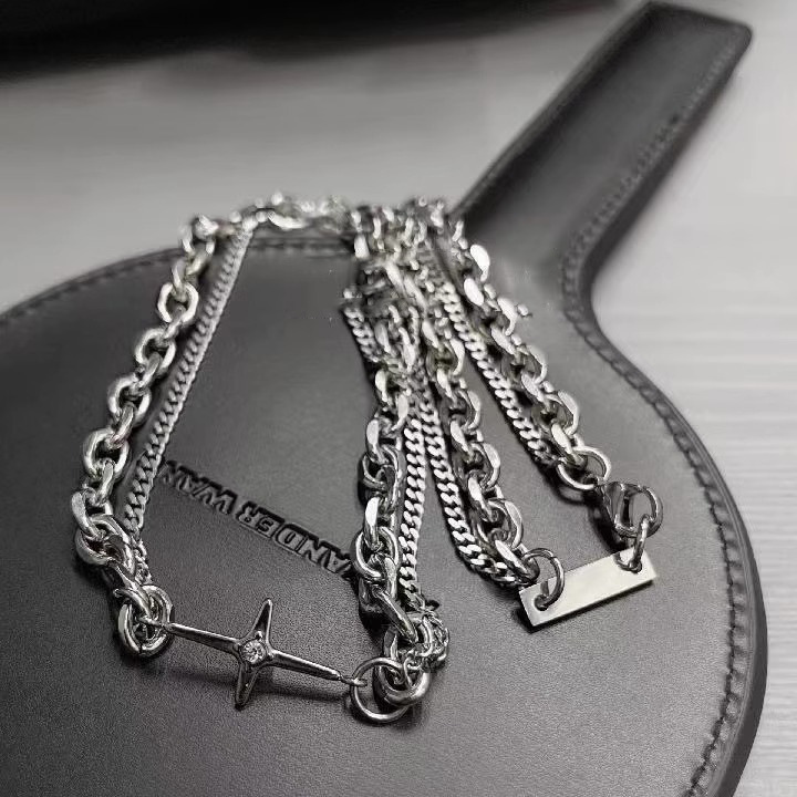 1 Piece Quantity Street, Bar Occasion Men's Hip-Hop Retro Punk Cuban Link Chain Curb Chain Cable Chain Double Layer Necklaces Necklace Geometric Cross Splicing Alloy Men's Chain Necklaces