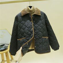 拼接翻领棉服女2025冬季宽松休闲香风轻薄棉衣外套短款中年女装