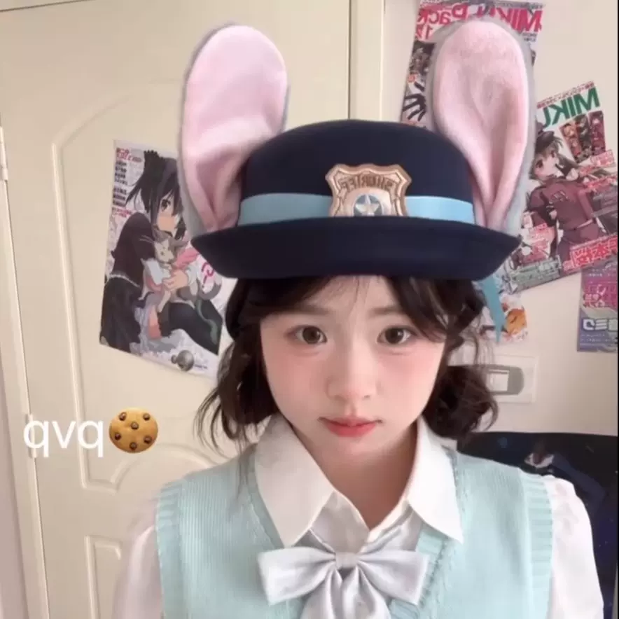 疯狂动物城朱迪兔子警官翻檐帽可爱甜美少女心贝雷帽卡通兔耳帽子