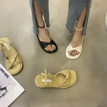 法式小众设计感仙女风一字扣带凉鞋女2022新款夏季韩版高跟罗马鞋