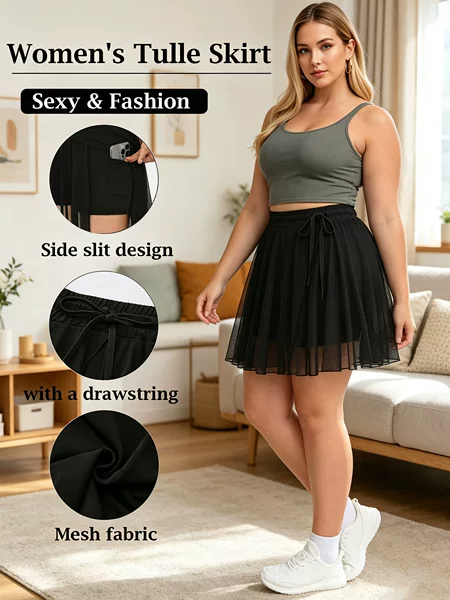 Amazon's best-selling short skirt with pockets, European and American plus-size princess party sports casual mesh skirt with safety shorts