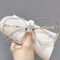 Stylish Large Frame Blue Light Blocking Glasses, Make Face Look Smaller, No Prescription, Flat Sunglasses, Trendy New Square Plain Face Glasses, Can Be Customized with Lenses