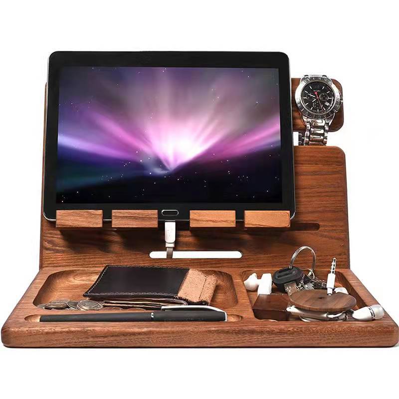 Desktop storage rack multiple gadgets dock mobile accessories organizer wooden table storage factory direct supply
