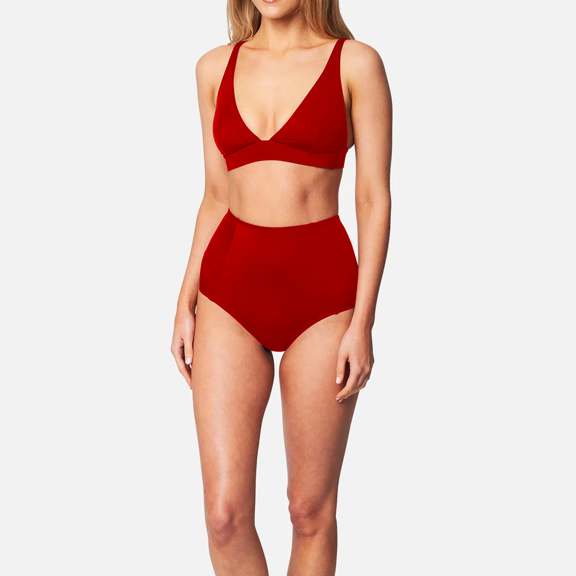 High-waisted Two Piece Bikini Solid Colour Swimsuit For Women_voghion.com
