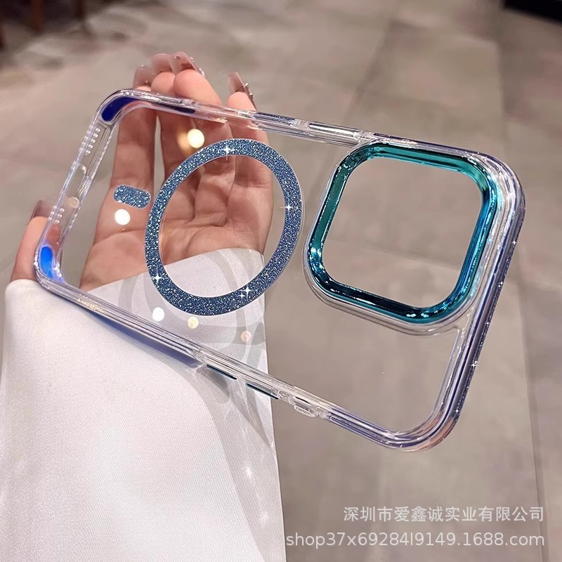 Galaxy グリッター磁気吸引 Apple 16promax 携帯電話ケース新しい女性透明 iPhone15 ハイエンド PC に適しています|undefined