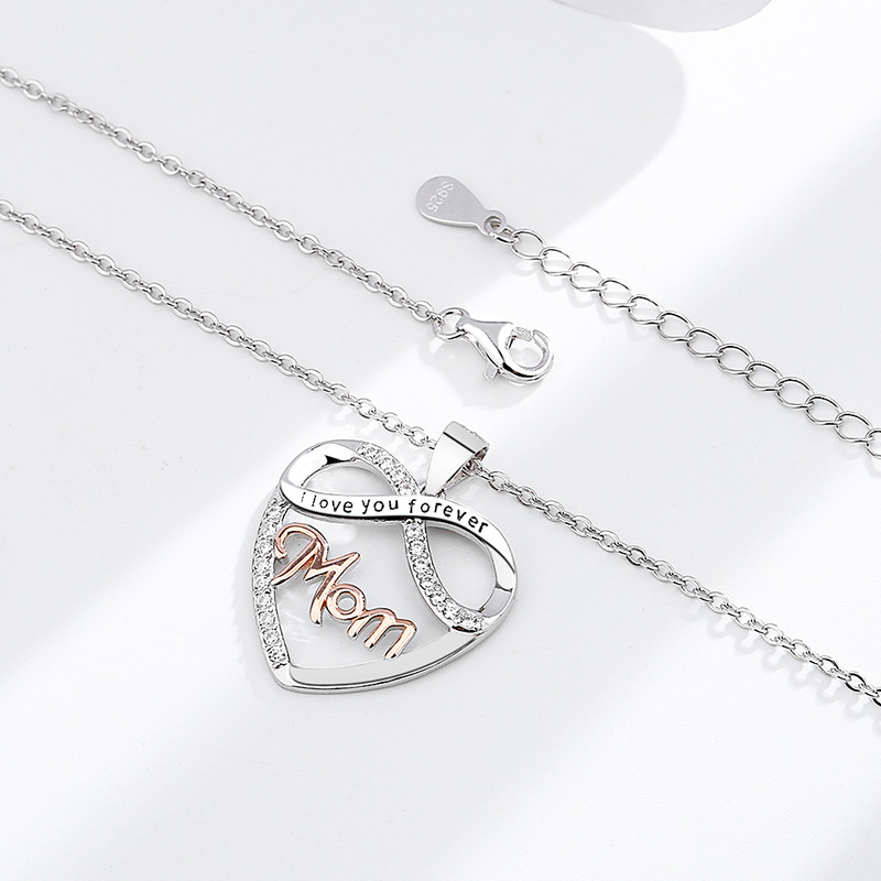 925 Sterling Silver Material Mother'S Day Festival Letter, Heart Shape Pattern All Seasons Season 925 Sterling Silver Letter Heart Shape Mother'S Day Pendant Necklace