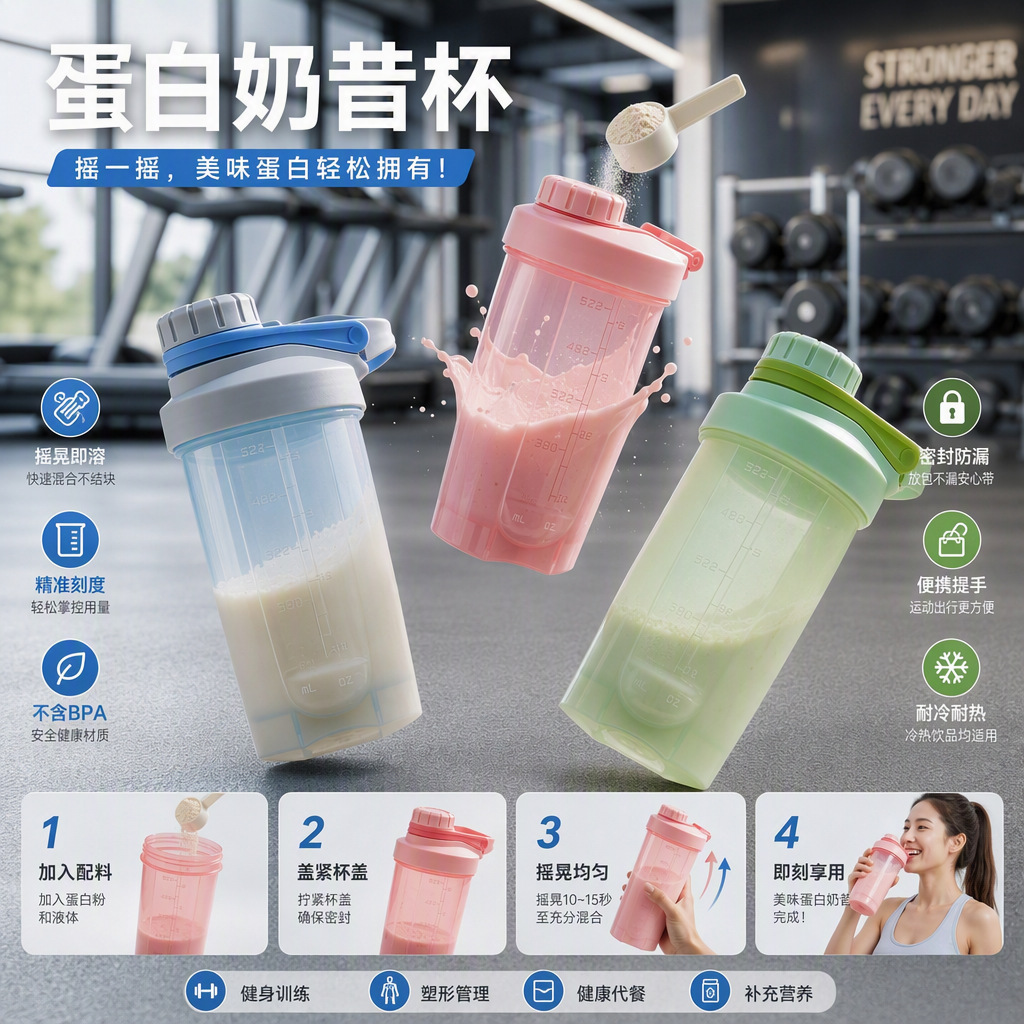 Food-Grade Pp Protein Powder Shaker Cup Fitness Sports Mixing Cup Sealed Leak-Proof Graduated Milkshake Cup