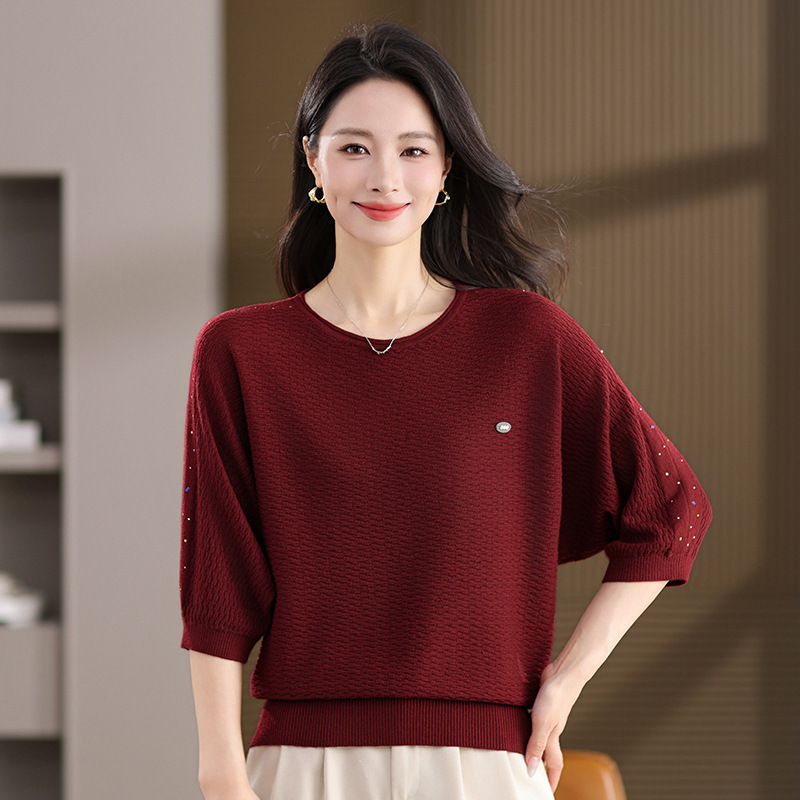蝙蝠衫女宽松遮肚含羊毛针织衫打底衫2025年新款上衣春秋时髦毛衣|undefined