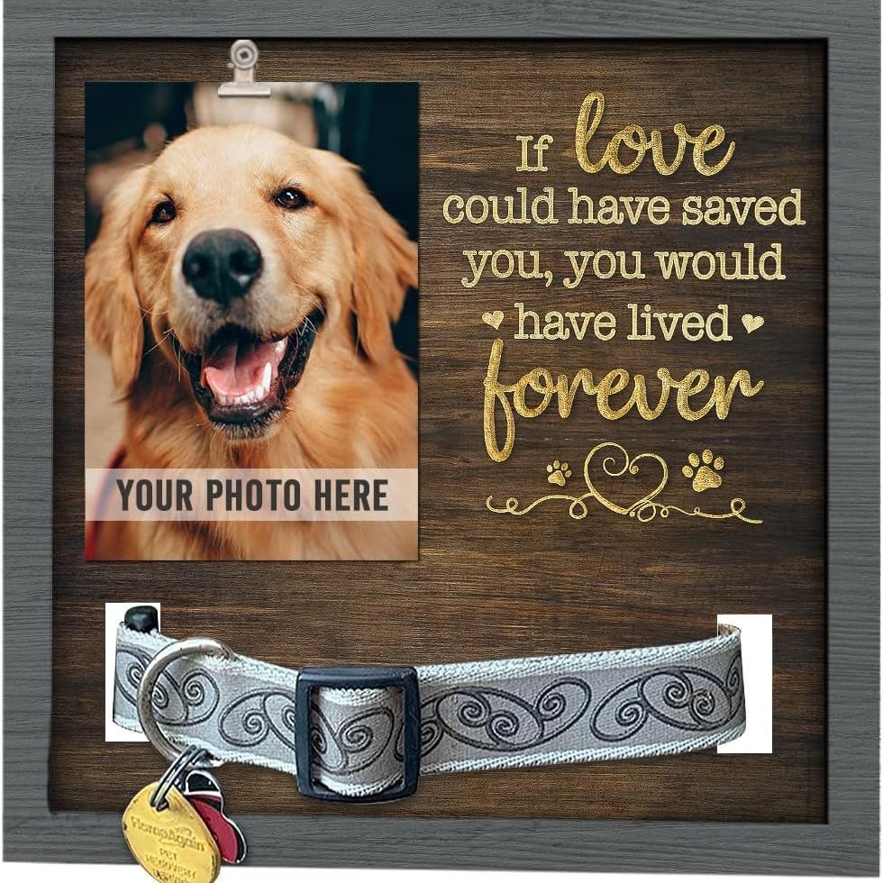 Marco DE FOTOS conmemorativo para mascotas de madera puede contener collar Mesa tridimensional marco de fotos para mascotas regalo perdido para mascotas de madera