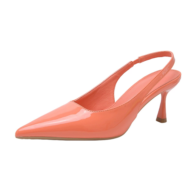Cross-border summer solid color women's high heels 2025 fashionable dopamine pointed toe half-slip sandals light luxury banquet shoes
