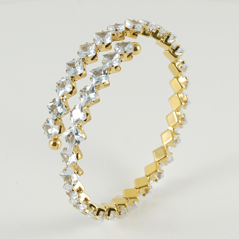 Titanium Steel Pendant Material Zircon Inlay Material Fashion Rhombus Stainless Steel Inlay Zircon Bangle 1 Piece