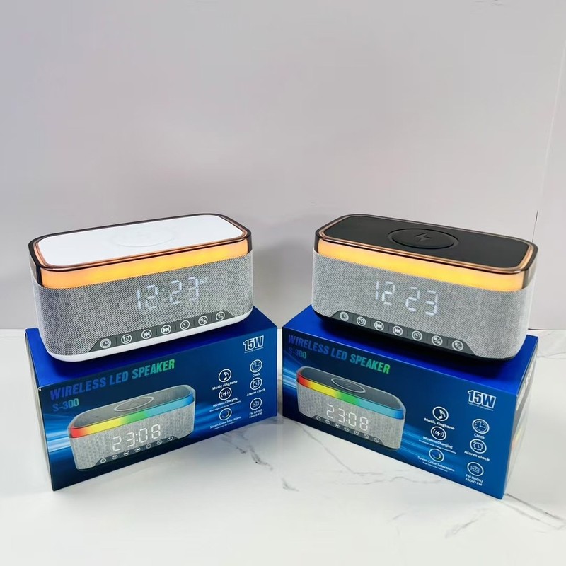 新型ホワイトノイズbluetoothスピーカー無線充電デジタル時計目覚まし時計三合一無線充電雰囲気ランプ音響|undefined