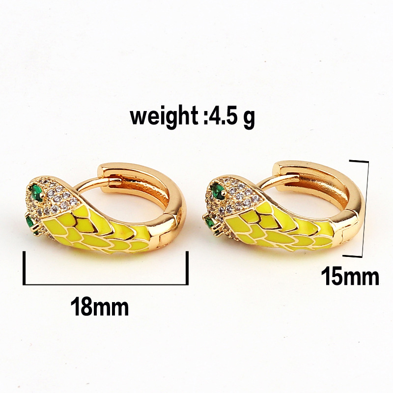 Fashion Snake Copper Hoop Earrings Enamel Zircon Copper Earrings