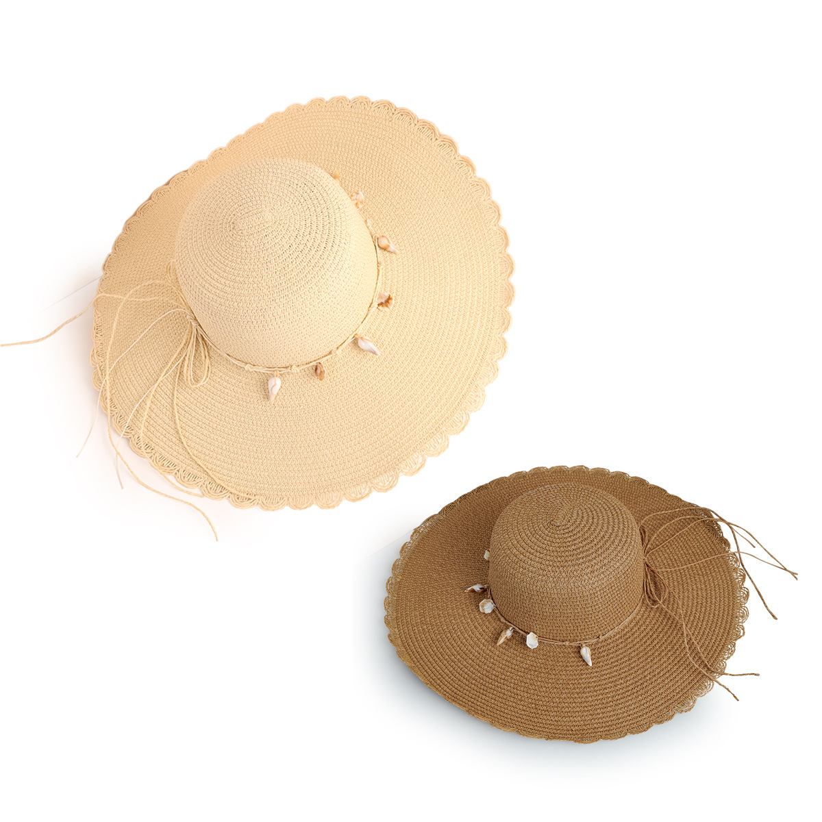 Sombrero de playa de ala ancha versátil a prueba de sol costero concha de encaje sombrero de paja que cubre la cara de las mujeres de moda estilo coreano sombrero fresco de moda Nuevo