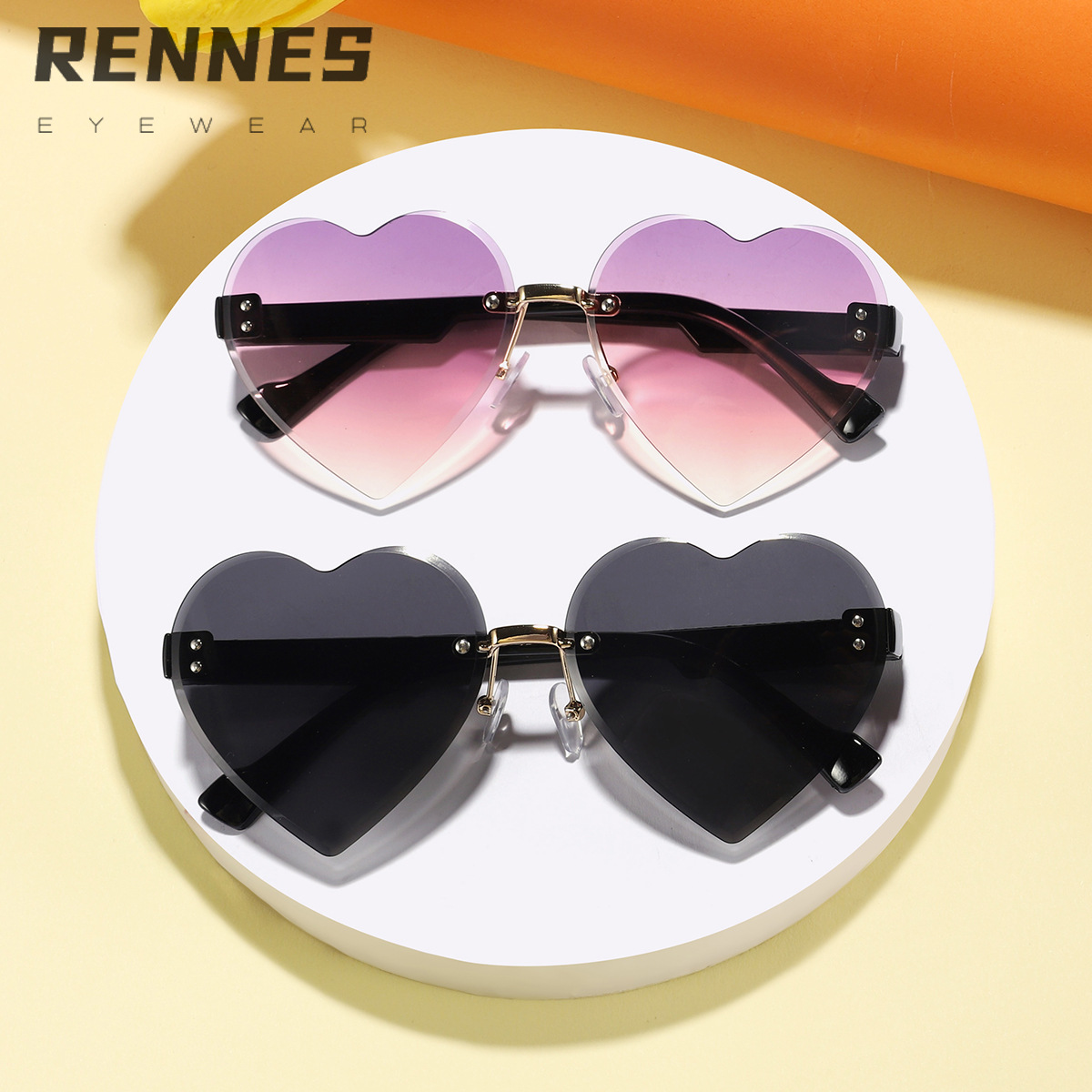 2024 Cross-border New Children's Frameless Cut-out Heart Sunglasses Gradient Film Trendy Fashion Outdoor Sunshades