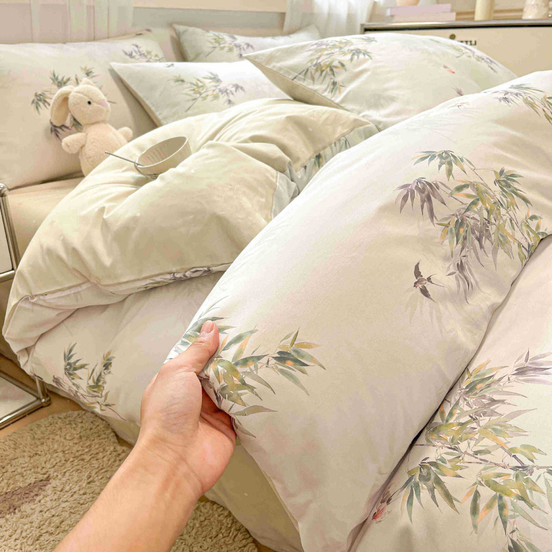 Cama de algodón de cuatro piezas, sábanas de cama de algodón, cama de cama de tres piezas, nuevo dormitorio, cama de cama de tres piezas