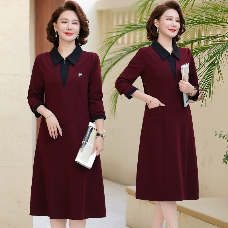 Весенний и осенний новый стиль темпераментное платье с длинными рукавами мода 2025 колено плюс размер новая повседневная тонкая юбка