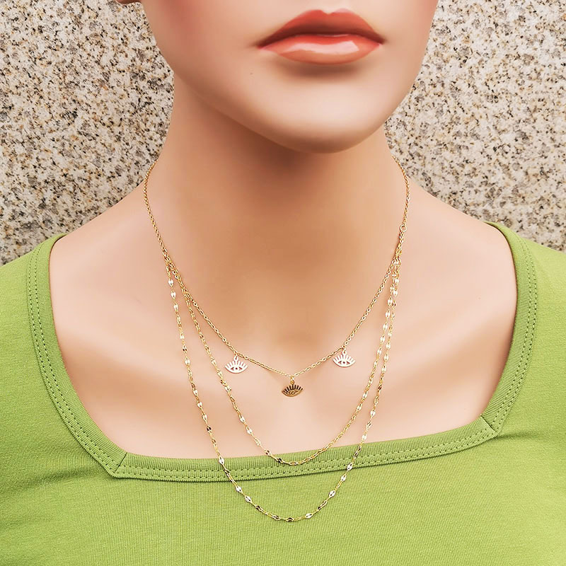 Fashion Devil's Eye Lightning Titanium Steel Inlaid Gold Layered Necklaces Colorza_colorza_5