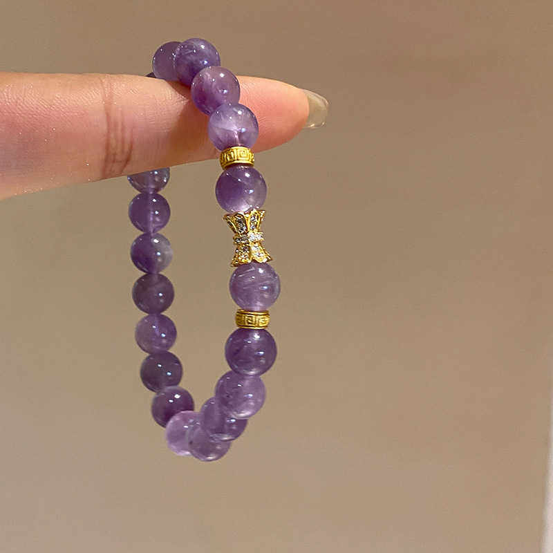 Pulsera de pulsera de cristal amatista de marca redonda de circón apilada, pulsera de lujo ligero, pulsera de alta calidad, diseño de nicho, joyería de mano para mujer