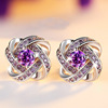 Fashionable trend earrings, crystal with amethyst, zirconium, wish, four-leaf clover, Korean style