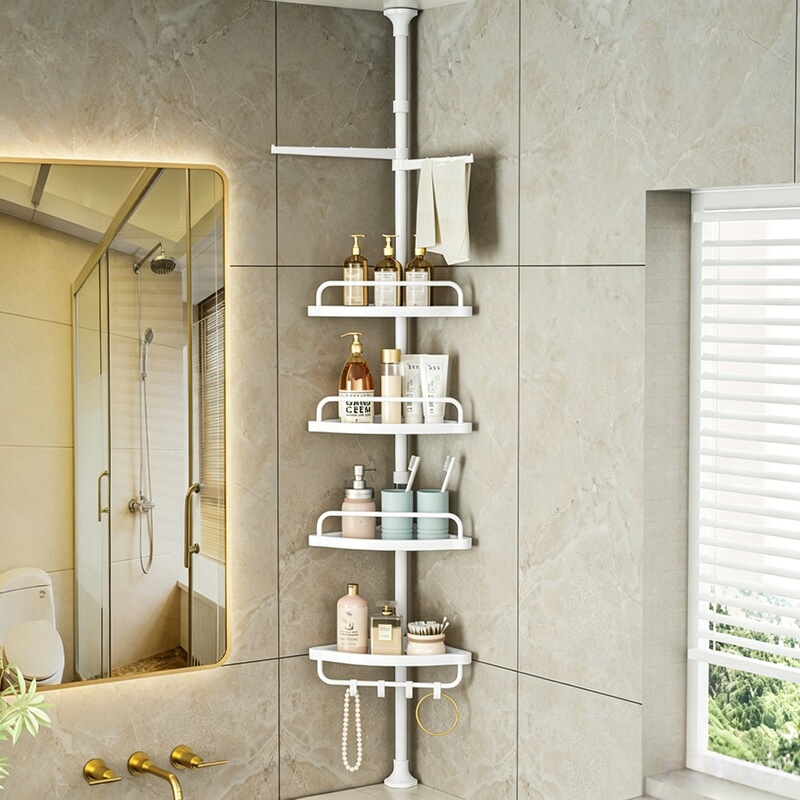 Bathroom Shower Rack, Floor-To-Ceiling, No-Drill Bathroom Accessories Holder, Shower Rod Tray, Shower Room