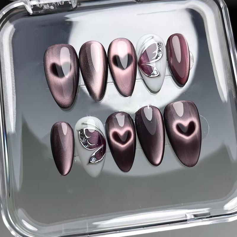 Foreign Trade Stereo Butterfly Cat Eye Cut Out Heart European and American Style Detachable Manicure 24 Pieces Press on Nails