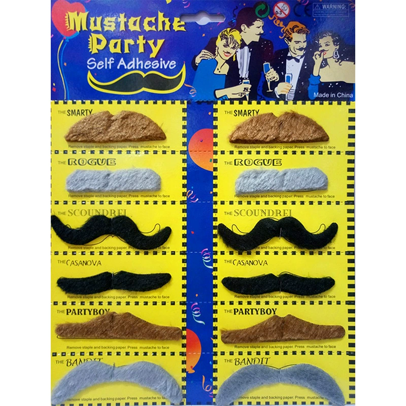 Self-Adhesive Fake Beard Set, 12-Card Plush Fiber, Halloween & Party Costume Accessories