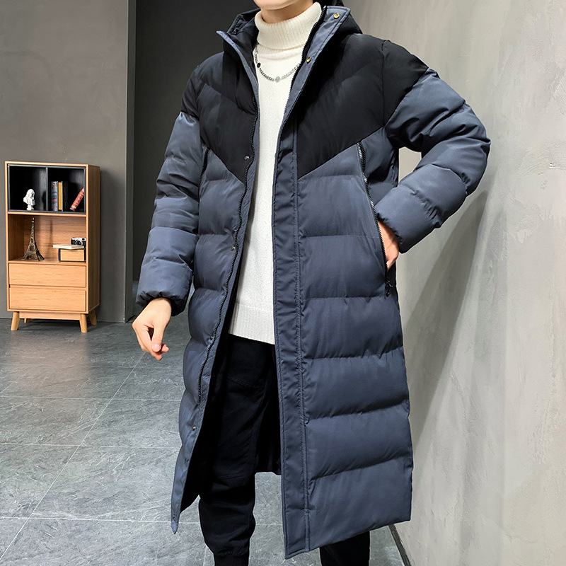 Marca de invierno antifría larga chaqueta de algodón con capuchón hombre engrosado chaqueta de algodón de estilo americano sobre la rodilla abrigo caliente de moda