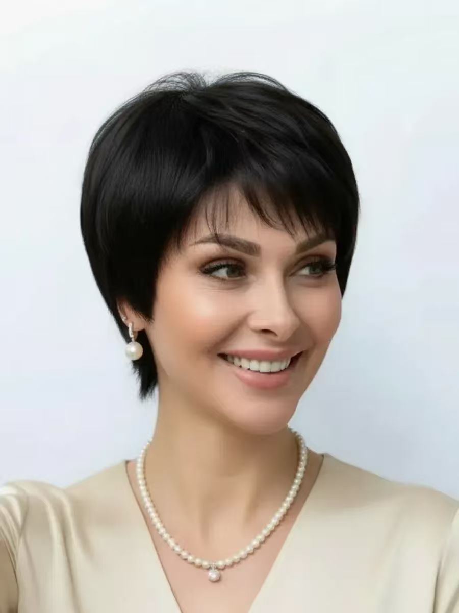 Peluca de pelo corto para mujeres de mediana edad y ancianos para madres de pelo corto, peluca natural esponjosa para ancianos, peluca de seda de alta temperatura de fibra química para abuelas de edad avanzada