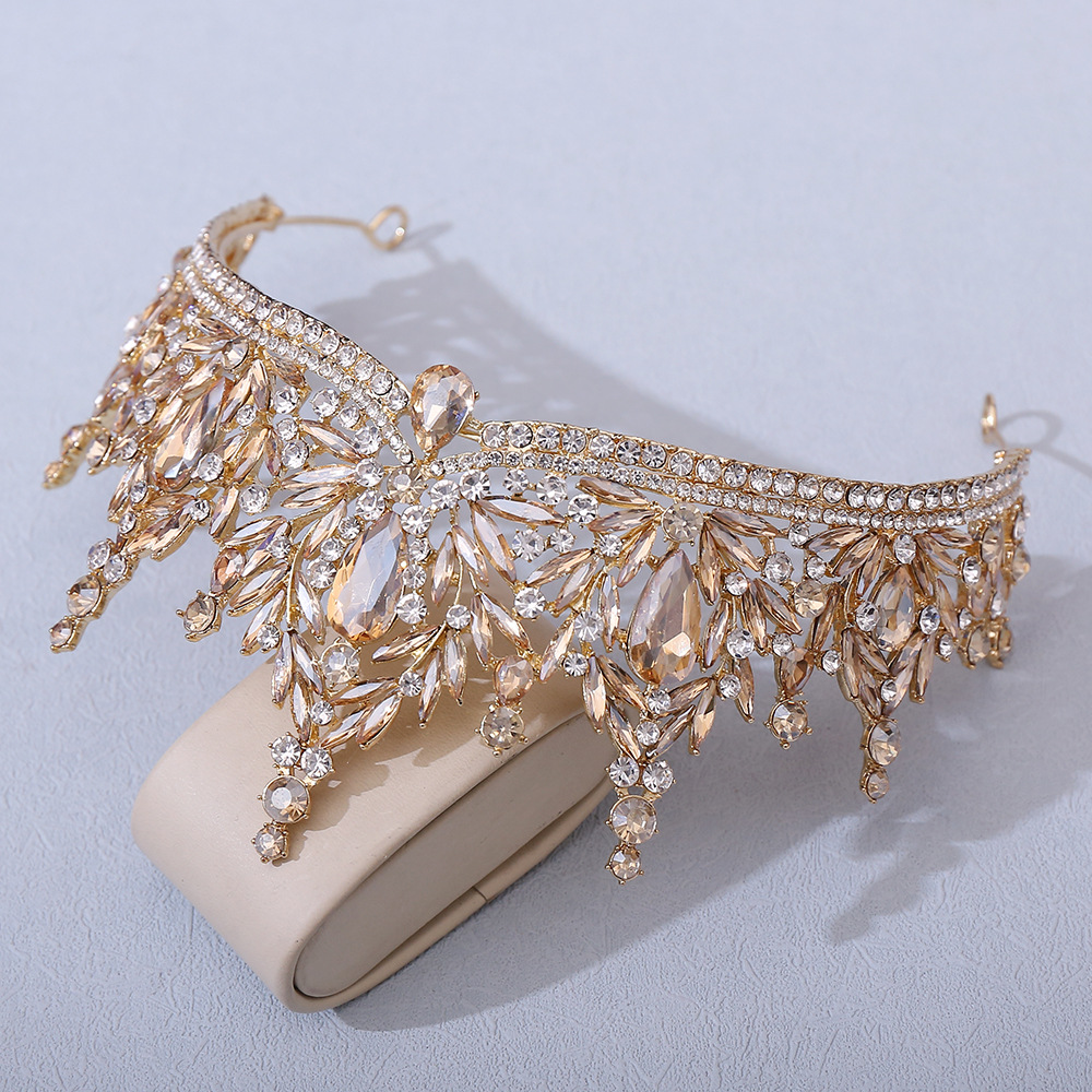 100g Weight Crown Hair Accessories Type 1 Piece Quantity Wedding, Birthday, Festival Occasion Alloy Material Leaf, Crown Pattern All Seasons Season Women's, Adults Gender Diamond Design Bridal, Shiny Style Bridal Shiny Women's Adults Leaf Crown Alloy Diamond Crown 11