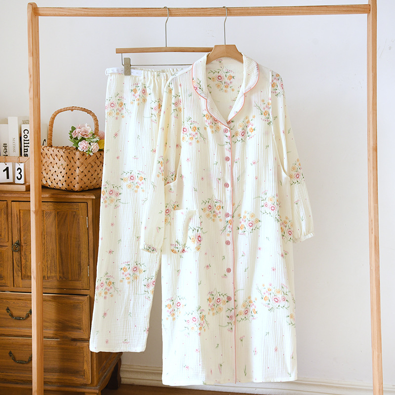 複数の胸パッド付き月子スカート春夏産後純綿クレープ哺乳産婦出産予定妊婦パジャマズボンセット