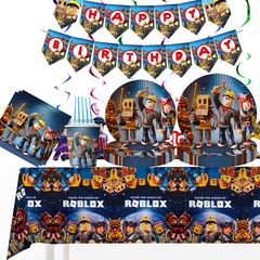 新款虚拟世界主题派对装饰Roblox沙盒拉旗气球吹龙蛋糕派对用品