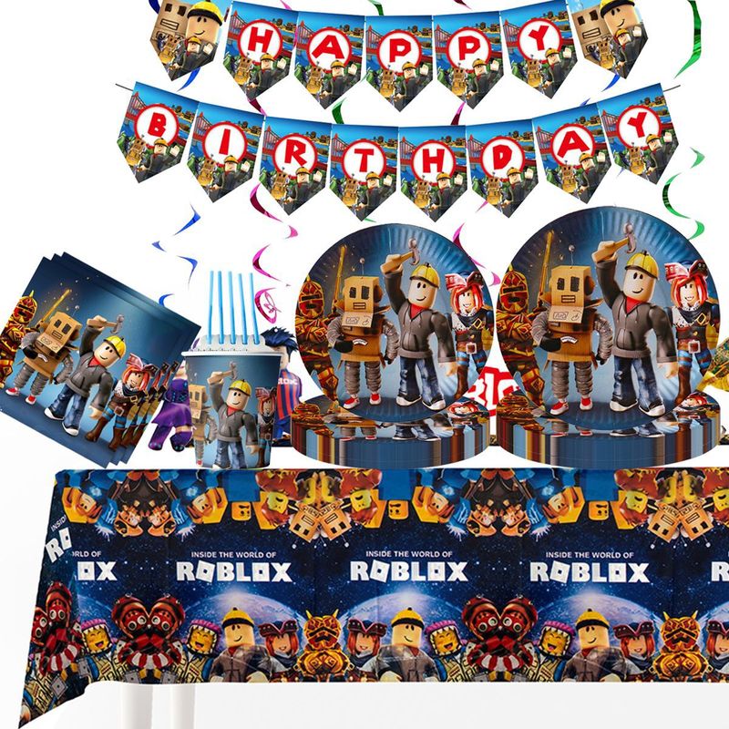 新款虚拟世界主题派对装饰Roblox沙盒拉旗气球吹龙蛋糕派对用品|undefined
