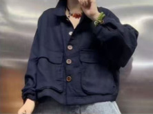 新款复古文艺双层棉纱大口袋设计宽松翻领百搭长袖开衫外套女|undefined