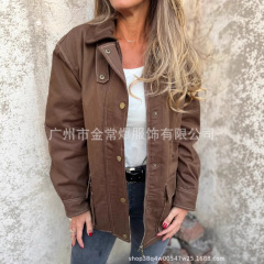 中東貿易 2025 秋冬新作アマゾンヨーロッパとアメリカの女性のためのルーズカジュアル長袖ボタンラペルジャケット