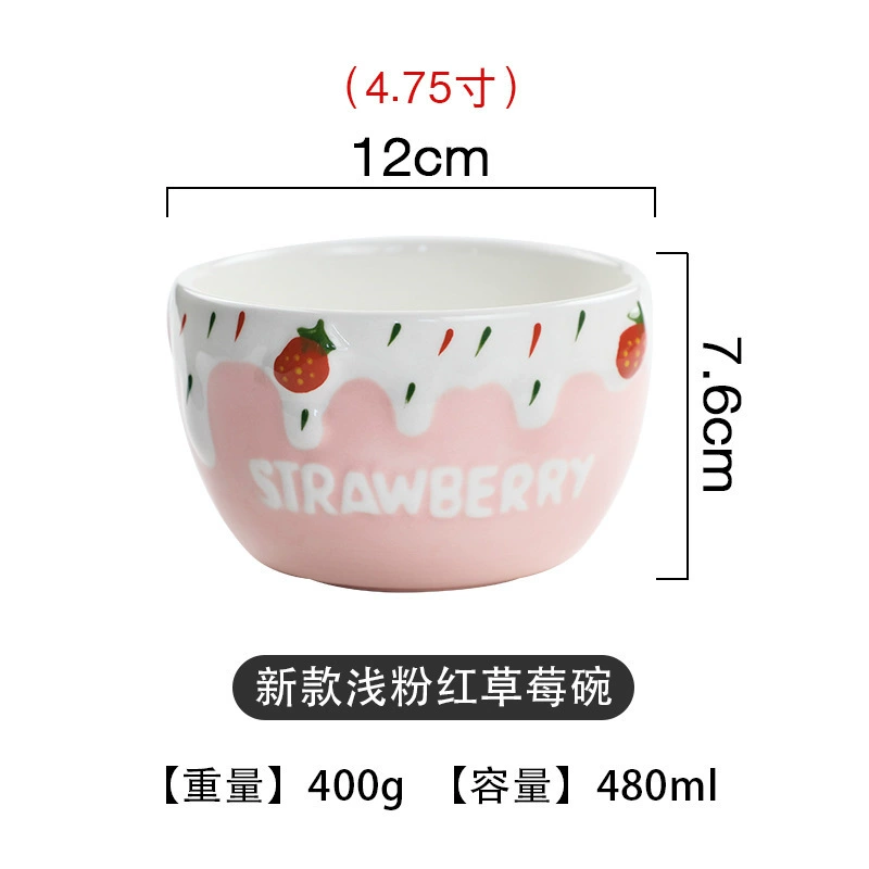 Ceramic tableware set, handmade strawberry design, 3-piece home dining kit