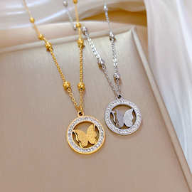 【通体钛钢】圆环蝴蝶气质个性极简风炉内真金项链女ins锁骨链