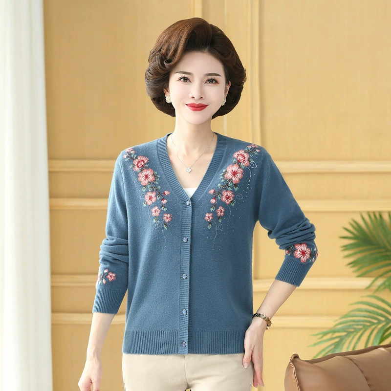 Весной и зимой новые мамы среднего и пожилого возраста носят кардиган из 100% чистой шерсти, весенне-осенний Топ, бабушка носит вязаное пальто, Новинка